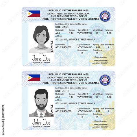 Vector template of sample driver license plastic card for Philippines ...