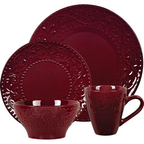 Lorren Home Trends 16-Piece Stoneware Scroll Dinnerware Set-Merlot Dinner Set 4 - Compare Prices ...