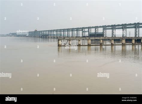 The Koshi River Barrage Bridge with flood level waters in the river Stock Photo - Alamy