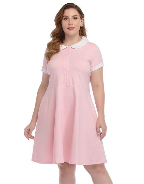 HDE Plus Size Peter Pan Collar Dress Fit and Flare Collared Casual ...