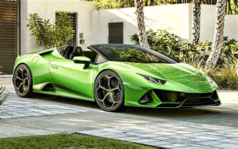 Download wallpapers 2021, Lamborghini Huracan EVO, front view, exterior, green roadster, new ...