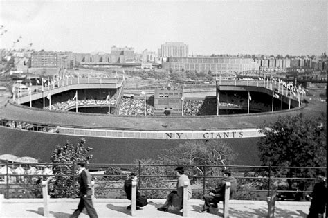 The Polo Grounds with a view of Yankee Stadium in the distance circa ...