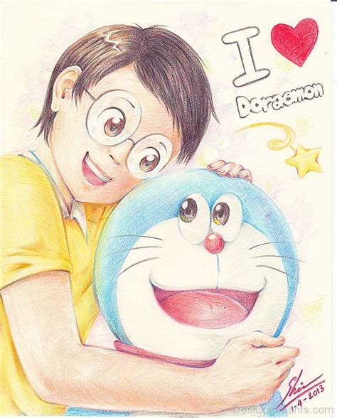 Painting Of Nobita With Doraemon - Desi Comments