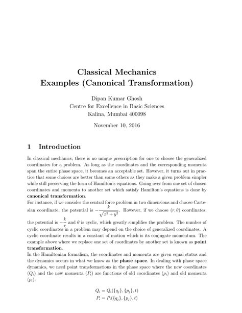 Classical Mechanics Examples (Canonical Transformation) - DocsLib