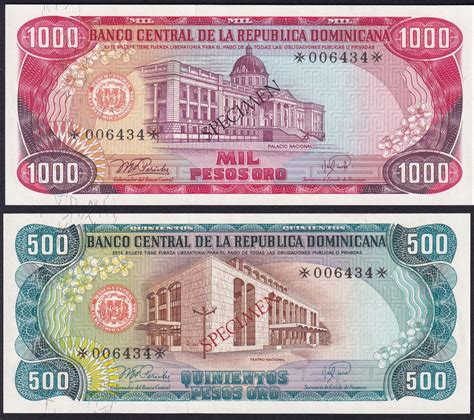 Dominican Republic 1978 Eight Note Specimen Set 1 Peso to 1000 Pesos ...