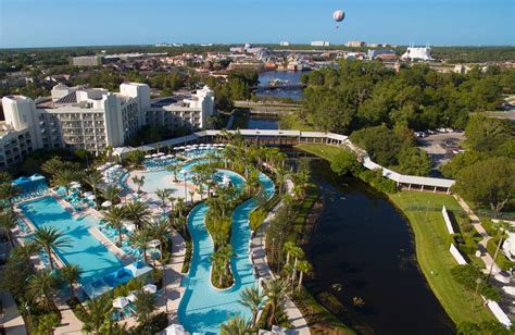 hilton-orlando-buena-vista-palace-lazy-river-pool-2016-arial-disney-springs for Disney Springs ...