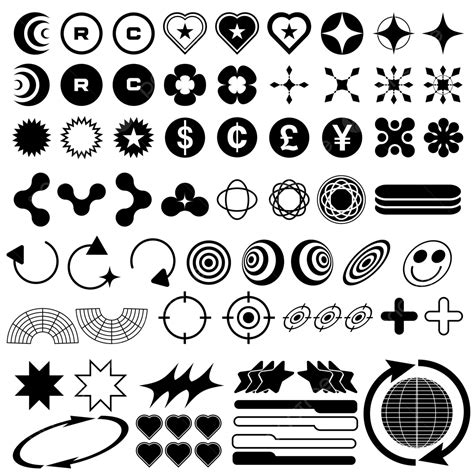 Y2k Black Shape Element Graphic Pack Asset Design Vector, Y2k, Shape ...