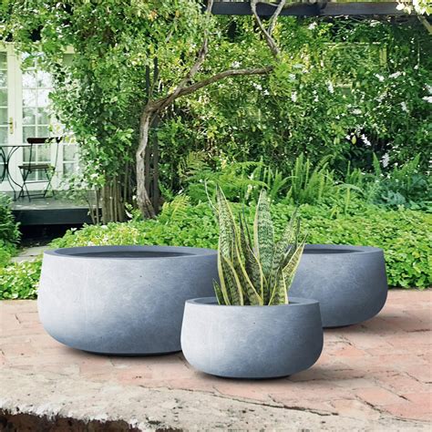 Durx-litecrete Lightweight Concrete Modern Low Bowl Cement Planter-Set ...