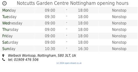 Notcutts Garden Centre Nottingham opening times, Welbeck Worksop