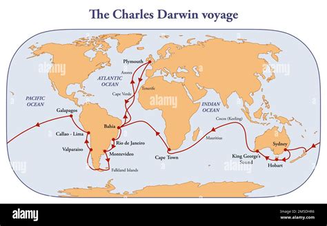 The route of Charles Darwin voyage with the HMS Beagle Stock Photo - Alamy