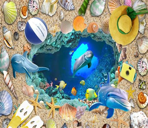 3D Ocean Beach Hole Floor Mural | AJ Wallpaper