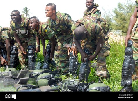 Ghana Armed Forces soldiers assemble riot gear during non-lethal Stock ...