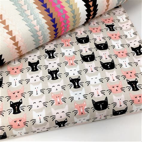 Riley Blake Meow - Cat Print fabric by the metre - Cat print quilting cotton - Black cat woven ...