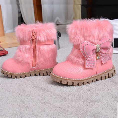 Cute Girls Winter Boots Toddler Baby Shoes Bowtie Stones Girls Shoes ...