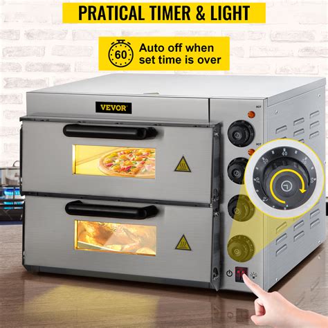 VEVOR Commercial Pizza Oven Countertop, 14" Double Deck Layer, 110V 1950W Stainless Steel ...