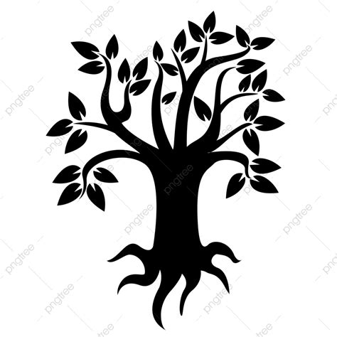 Oak Tree Roots Silhouette PNG Transparent, Tree Silhouette With Root, Tree Drawing, Silhouette ...