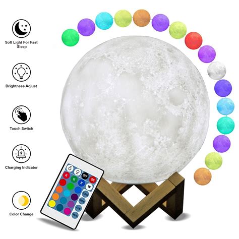 Himalayan Glow 3D Printed Moon Lamp with Stand - 6 inches, Dimmable ...