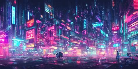 Hyper detailed digital art of a cyberpunk city, neon | Stable Diffusion