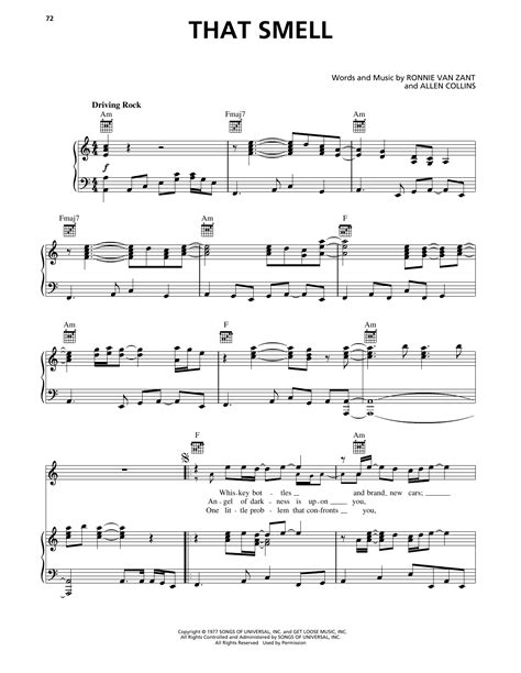 That Smell by Lynyrd Skynyrd Sheet Music for Piano, Vocal & Guitar ...