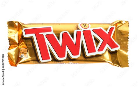 Twix chocolate bar on white background. Twix is a caramel shortbread ...