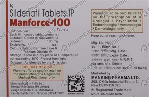 Manforce 100 MG Tablet (4): Uses, Side Effects, Price & Dosage | PharmEasy