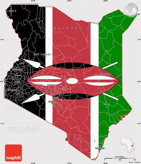 Flag Simple Map of Kenya, flag rotated