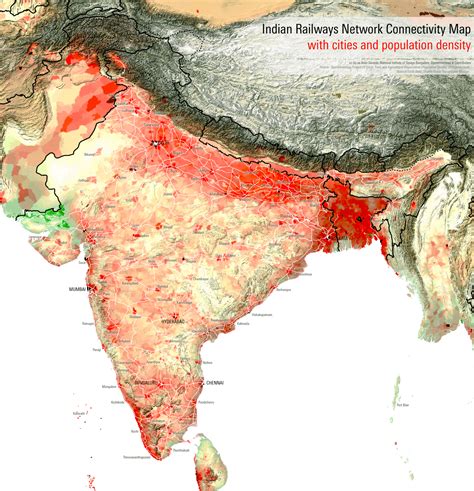 Map of Indian Railways, overlaid with population density [NP] : r/india