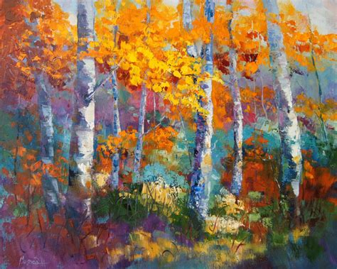 Impressionist painting Silver Birch Trees Fall Landscape