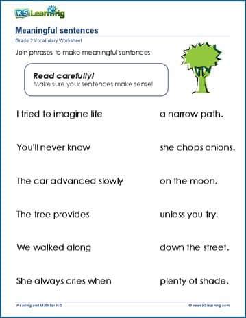 Meaningful sentences worksheets | K5 Learning