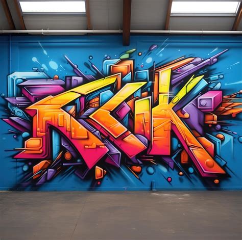 Premium AI Image | a colorful wall with graffiti that says " kick " on it.