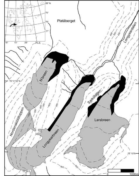 Overview map of the study area in Central Spitsbergen, showing the ...