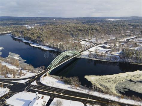 Merrimack River and Tyngsborough Bridge Aerial View, MA, USA Stock Image - Image of merrimack ...