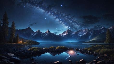 Premium Photo | Dark landscape trees starry night stars galaxy in the sky