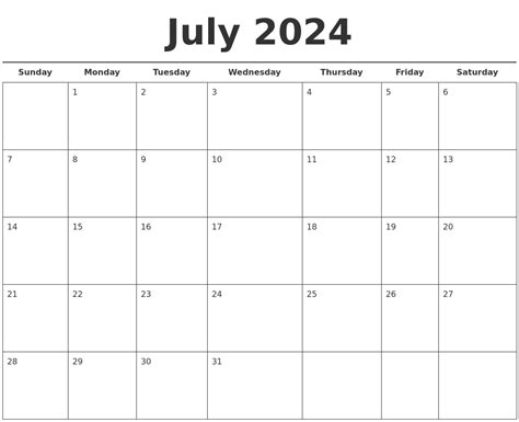 July 2024 Free Calendar Template