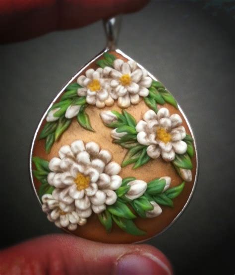 Floral pendant - gold and off-white | Polymer clay and mica … | Flickr