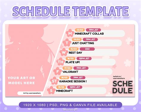 Stream schedule template for twitch youtube streaming spring sakura ...