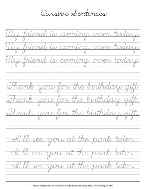 Cursive Writing Practice Sheets (PDF) - ReadingVine