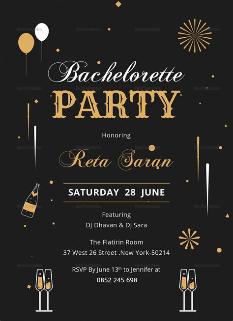 Bachelorette Party Invitation Card Design Template in Word, PSD, Publisher