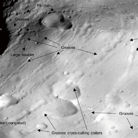 Close-up view of geomorphological features on the Phobos' surface. Part ...