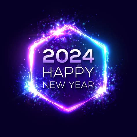 Happy New Year 2024 Hexagon Neon Sign Stock Vector - Illustration of night, club: 290186631