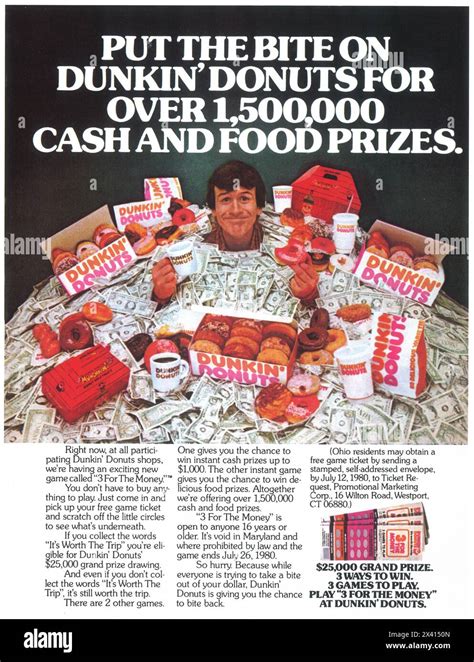 1980 Dunkin' Donuts ad - Cash and food prizes Stock Photo - Alamy