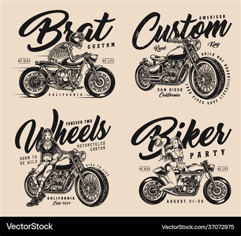 Custom motorcycle vintage designs set Royalty Free Vector