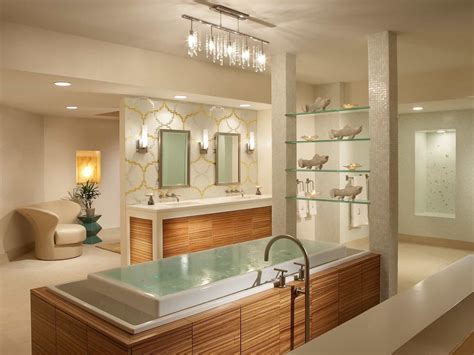 Contemporary Spa Like Bathroom With Glass Shelving