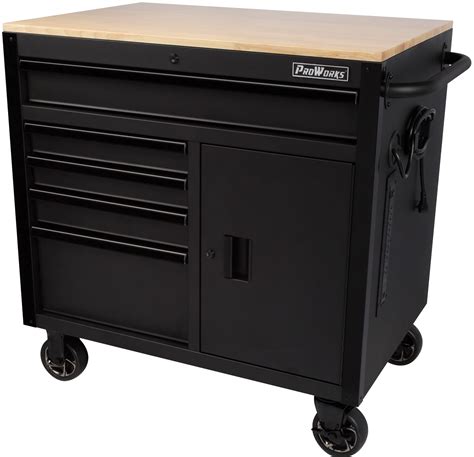 ProWorks 5-Drawer 1-Door Tool Chest Workbench with Solid Wood Top, Garage Tool Use - Walmart.com