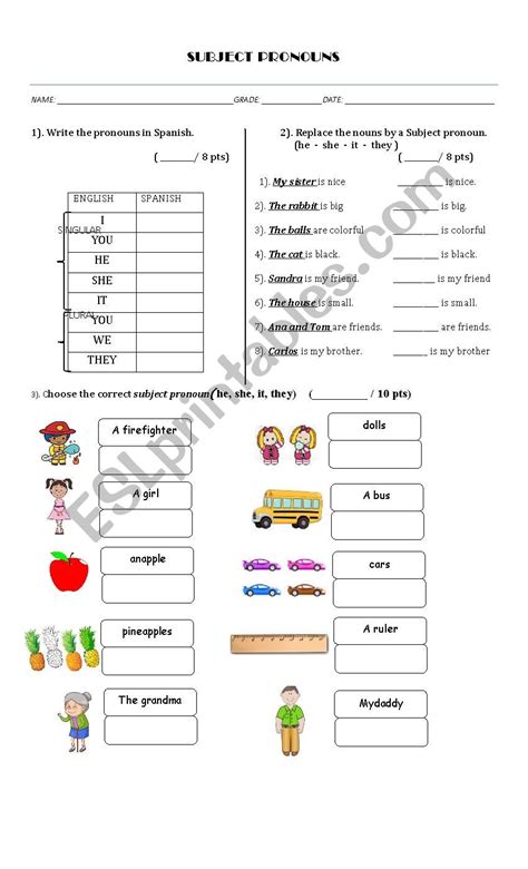 Spanish Subject Pronouns Worksheet – E Street Light