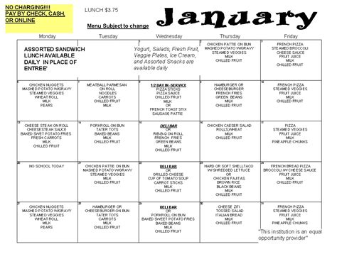 Vista Peak Elementary School Lunch Menu - stickrutor