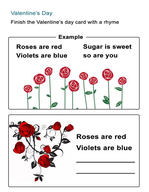 Poem Worksheet: Roses are Red, Violets are Blue [Valentine's Day Card] - All ESL