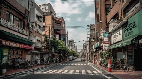 Street With Multiple Storefronts And Bicycles Is In Tokyo Background ...