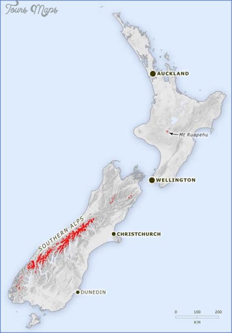 Southern Alps New Zealand Map - ToursMaps.com