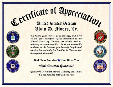 Free Printable Military Certificate Of Appreciation Template Free